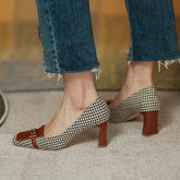 Desiree Plaid Slip on Mid Heel Pumps